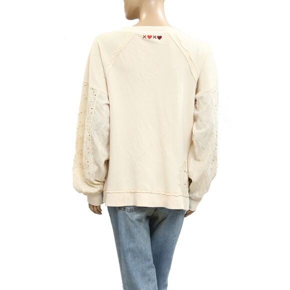 Anthropologie Pilcro Doily Sweatshirt Top Eyelet Embroidered Crochet S 281804 - Picture 8 of 10